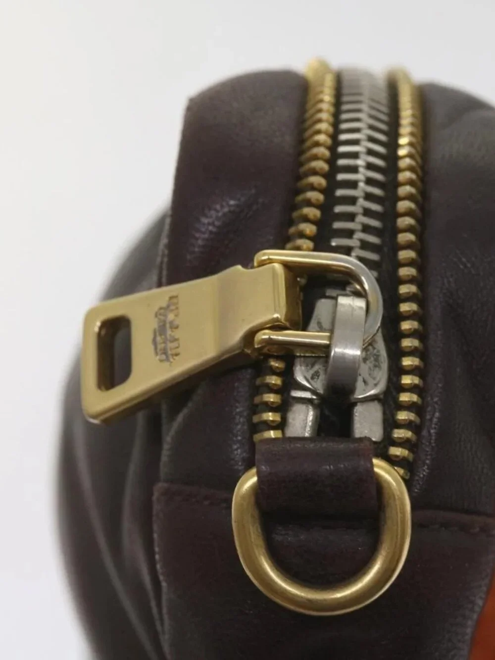 PRADA Ribbon Shoulder Bag Leather Orange Brown Auth 69111 - Picture 8 of 14